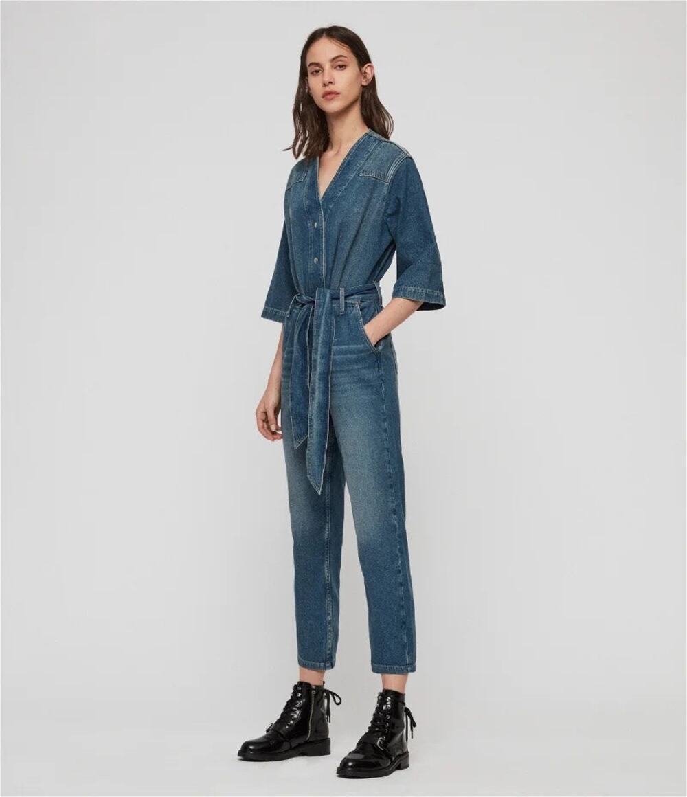 AllSaints Blue Denim Utility Jumpsuit Workwear One-Piece Size 8 / M